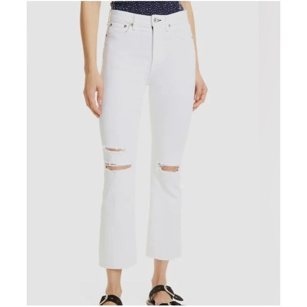 Rag & Bone Nina High-Rise Ankle Flare Jeans White Distressed 29 Coastal Summer